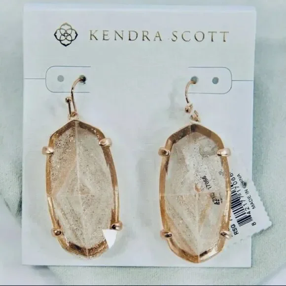NWOT Kendra Scott Esme Rose Gold Drop Earrings In Gold Dusted Glass